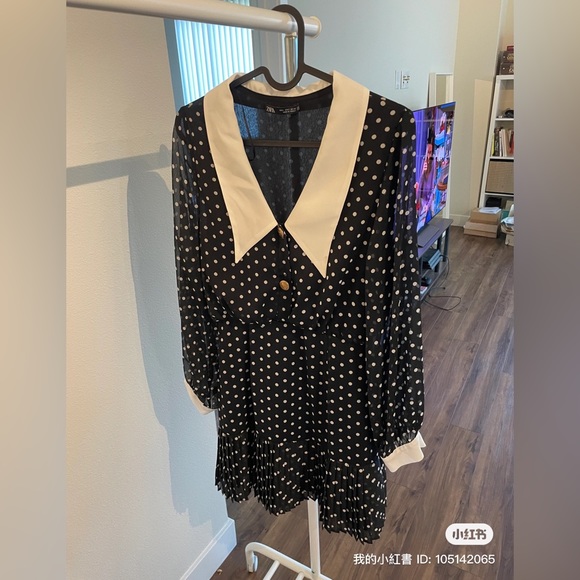 Zara black & white polka dot dress Small EUC - Picture 2 of 9